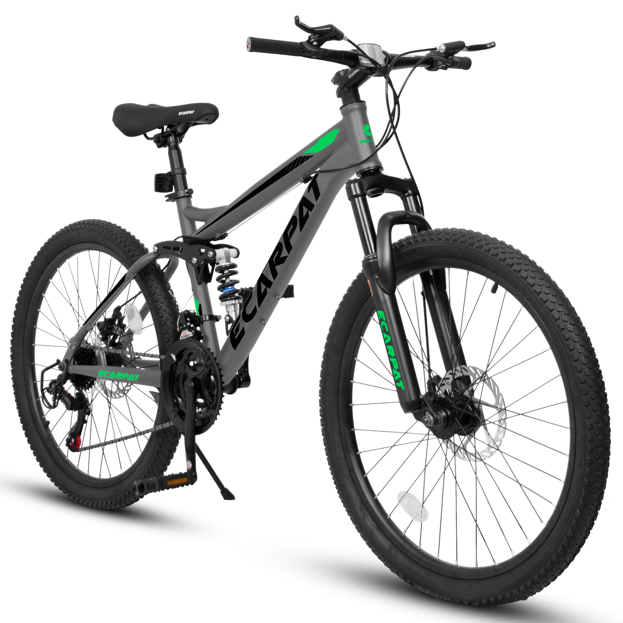 Mountain Bike 26 Inch Wheels, 21-Speed Full Suspension Mens Womens Trail Commuter City Mountain Bike, Carbon Steel Frame Disc Brakes Thumb Shifter Front Fork Rear Shock Absorber Bicycles