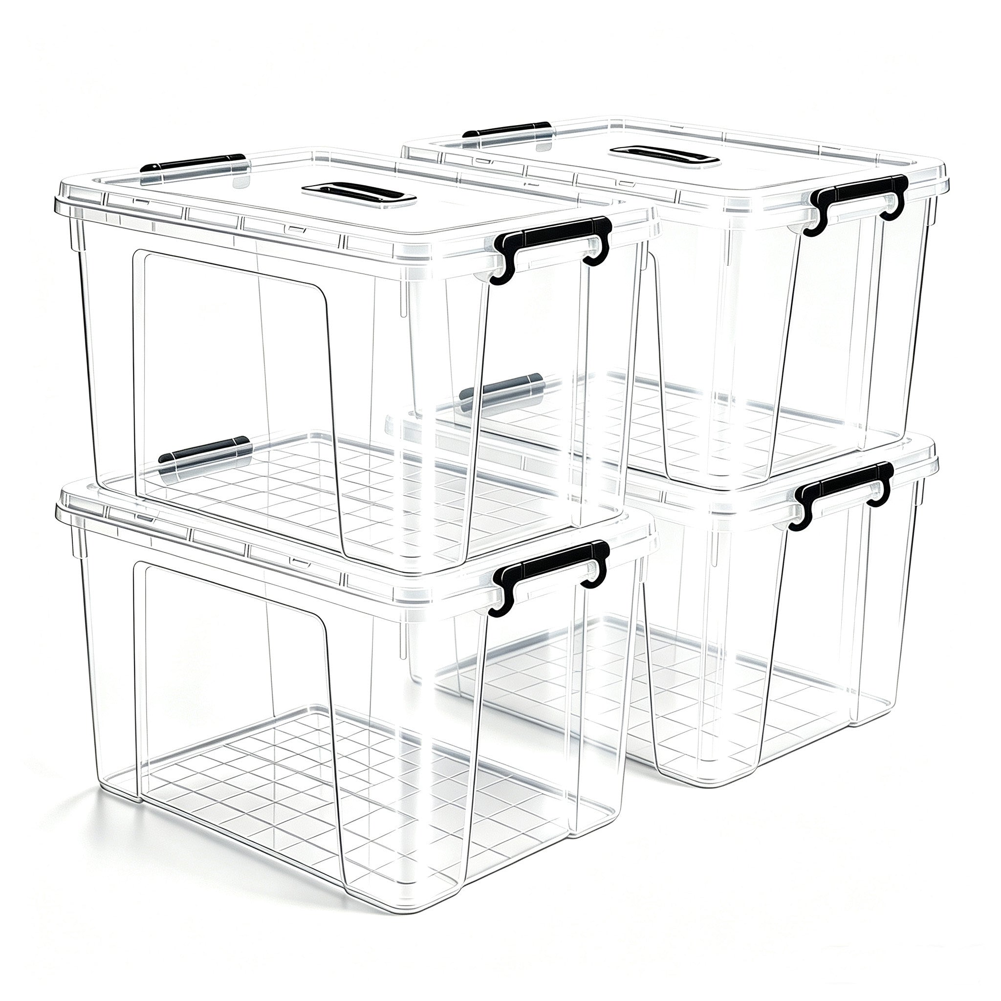 4-Pack 90 QT Clear Storage Bins (360 QT Total) – Stackable Heavy-Duty Organizers with Secure Latches & Handles, BPA-Free