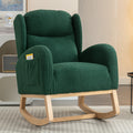 Teddy Fabric Rocking Chair With Packet Wood Legs,Green/Ivory/Dark Gray