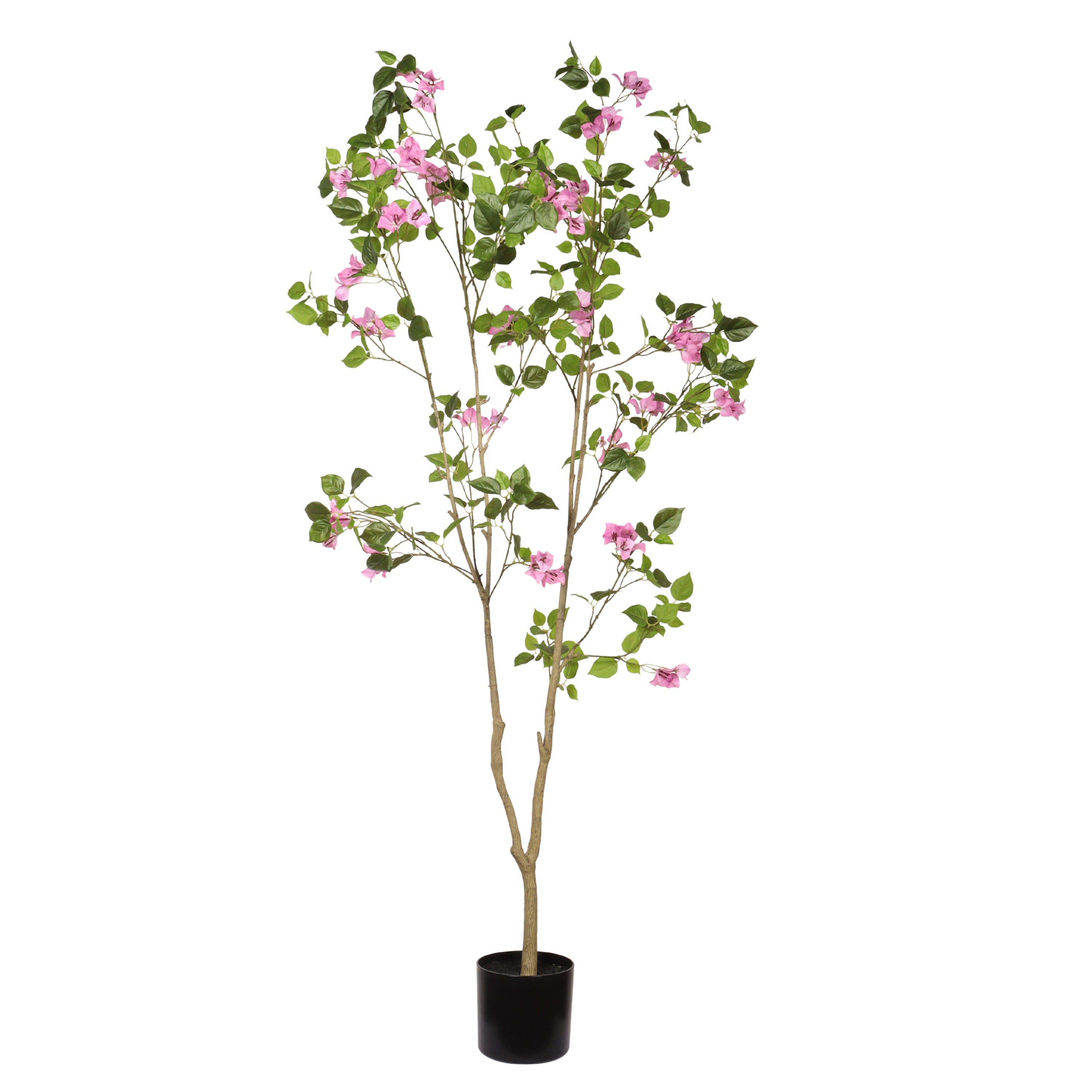 Artificial Bougainvillea Tree with Black Plastic Pot, Realistic Faux Flowering Plant in Green Leaves and Pink Blooms, 72-Inch Indoor Decor for Home Office