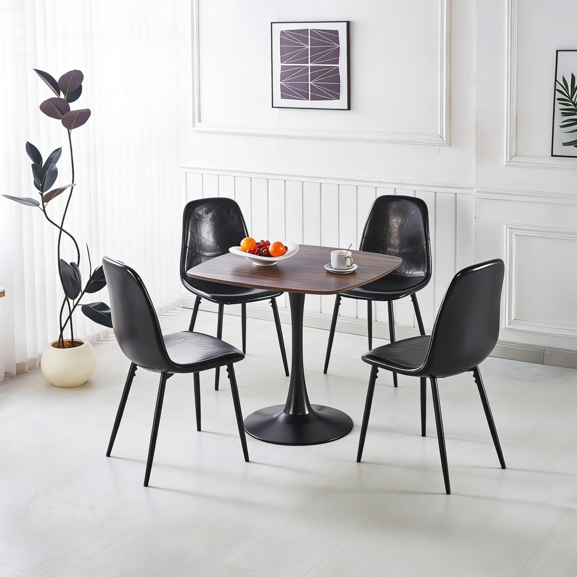 1+4,5pieces dining set, Table metal leg Mid-century Dining Table for 4-6 people With MDF Table Top, Pedestal Dining Table, Leisure Coffee Table