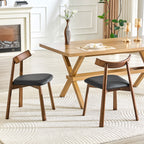 2 Sets Black Pu Walnut Solid Wood Dinning Chairs