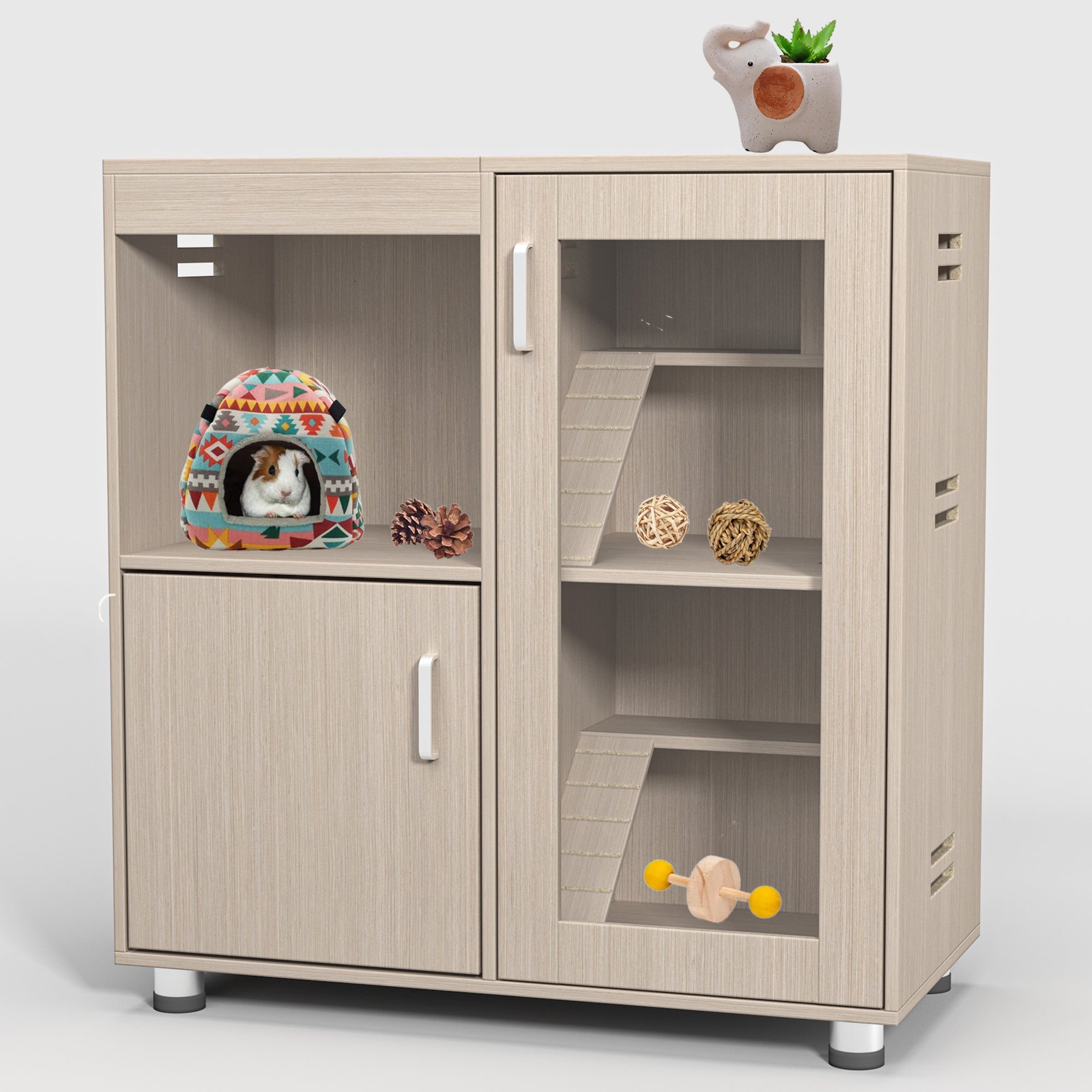 4-Tier Wooden Hamster Cage with Storage Cabinet and Acrylic Windows for Guinea Pigs and Chinchillas