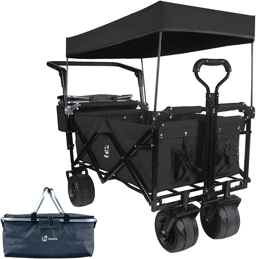 140L Collapsible Wagon – All-Terrain Foldable Utility Cart with Removable Canopy, Brake & Cooler Bag