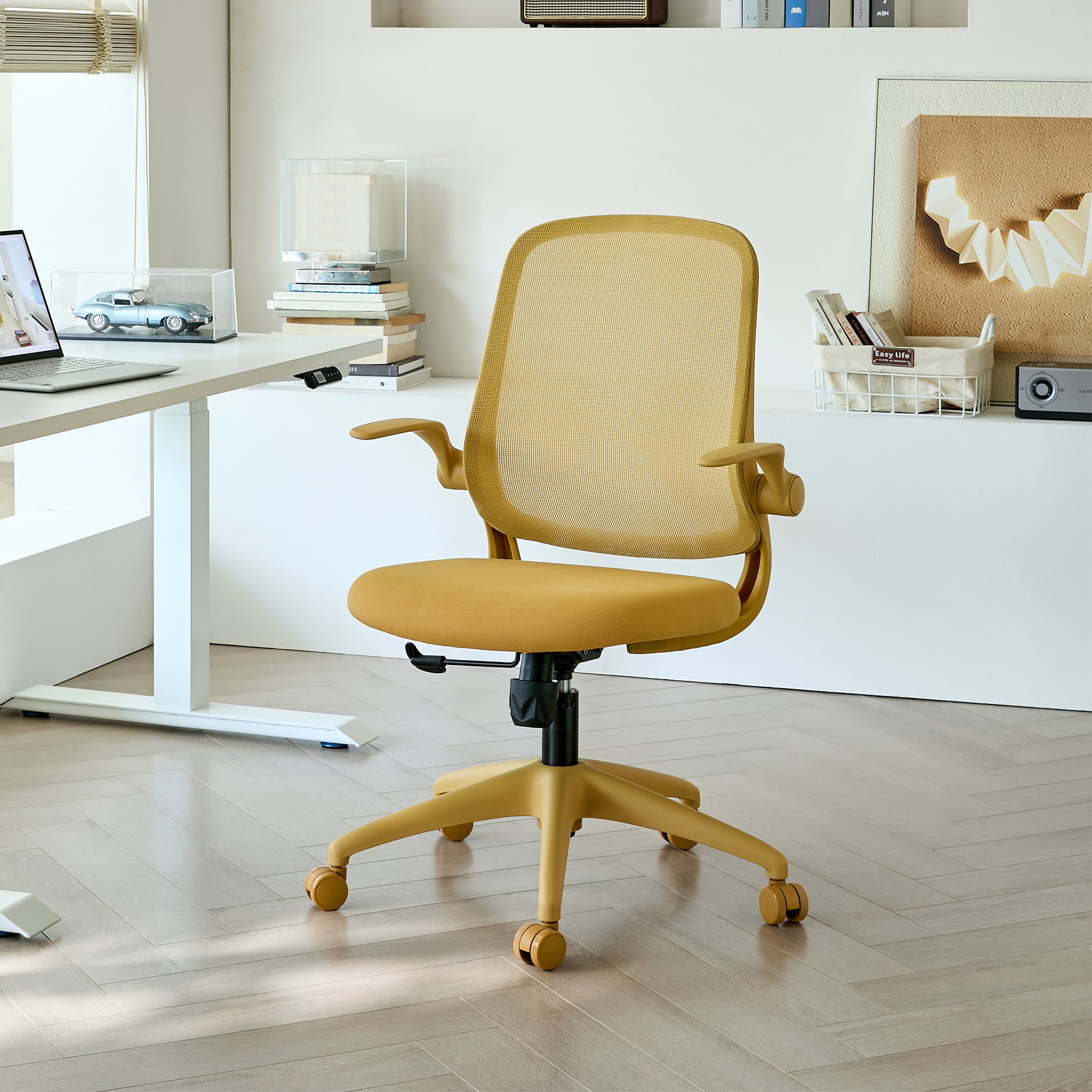 Yellow Ergonomic Office Chair – Mesh Desk Chair with Flip-Up Arms, Molded Foam Seat & Height Adjustable Swivel