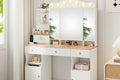 Vanity Desk with Mirror and Lights,Makeup Vanity with  2 USB Power Strip, Vanity Set with Three Drawers and Two Cabinet, 7 Lights with 3 Lights Colors, Foldable Three-sided Mirror(White)