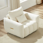 35" Teddy Fabric Accent Chair, Modern Lounge Chair with Pillow, Soft Upholstered Armchair for Living Room, Bedroom & Apartment, Reading Chair for Office