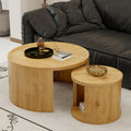 Round Nesting Coffee Table Set of 2 Modern Low Tables, 31.5' Big 18' Small Stacking Side Table with Wood Top, Minimalist Center Table for Living Room Bedroom Small Space