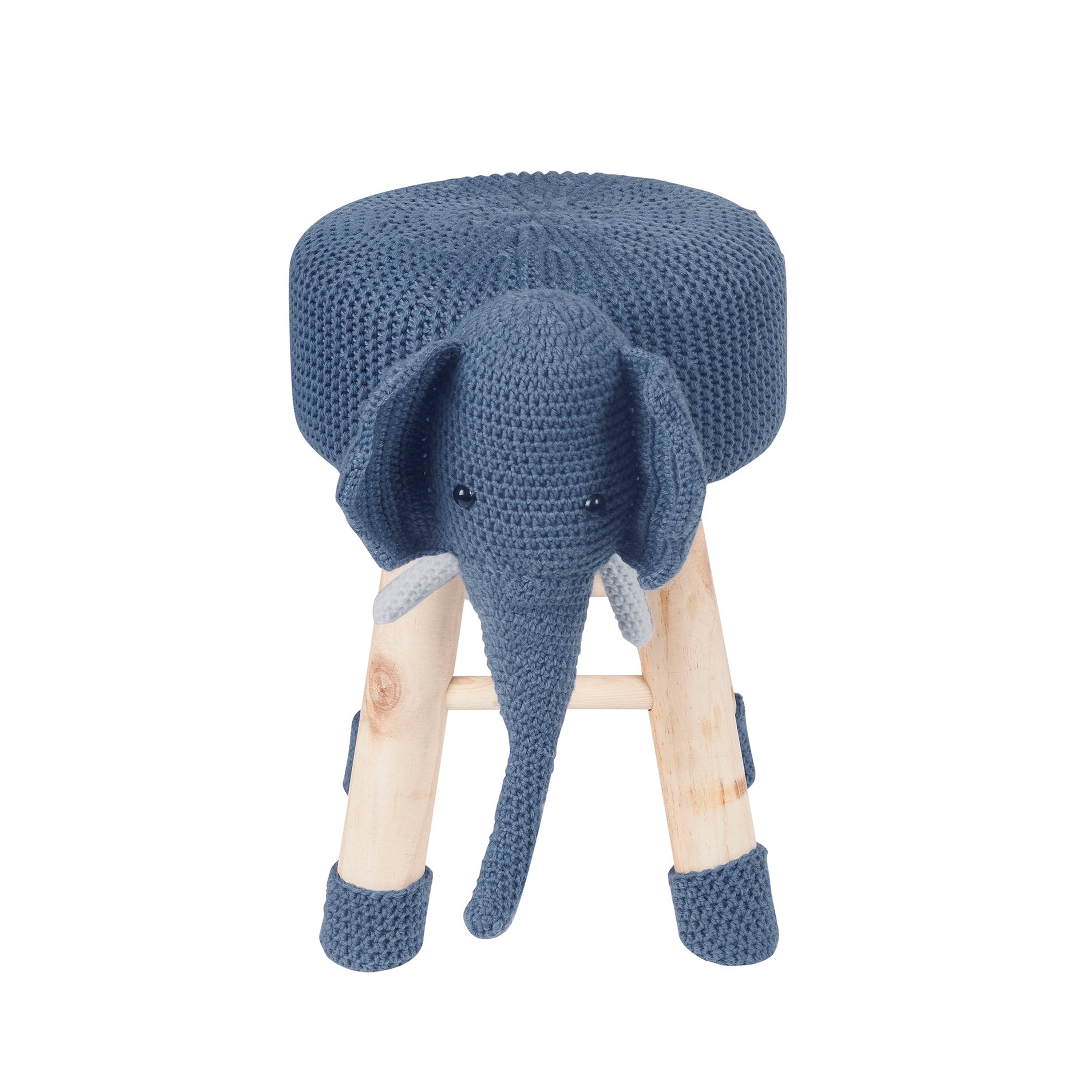 Elephant Ottoman Stool – Cute Polyester Upholstered Footrest with Solid Pine Wood Legs, Portable Kids Seat