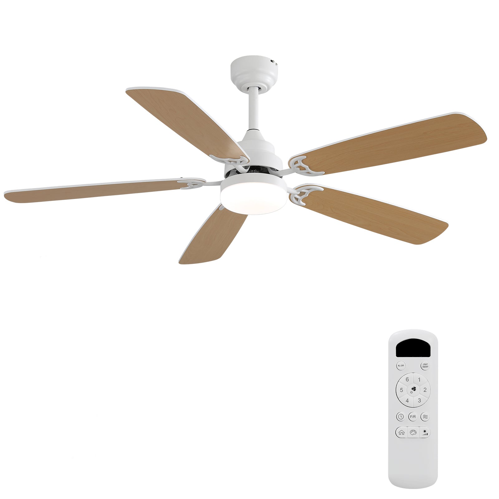 52" Modern Ceiling Fan with LED Light – 6-Speed DC Motor, Remote Control & Reversible Function
