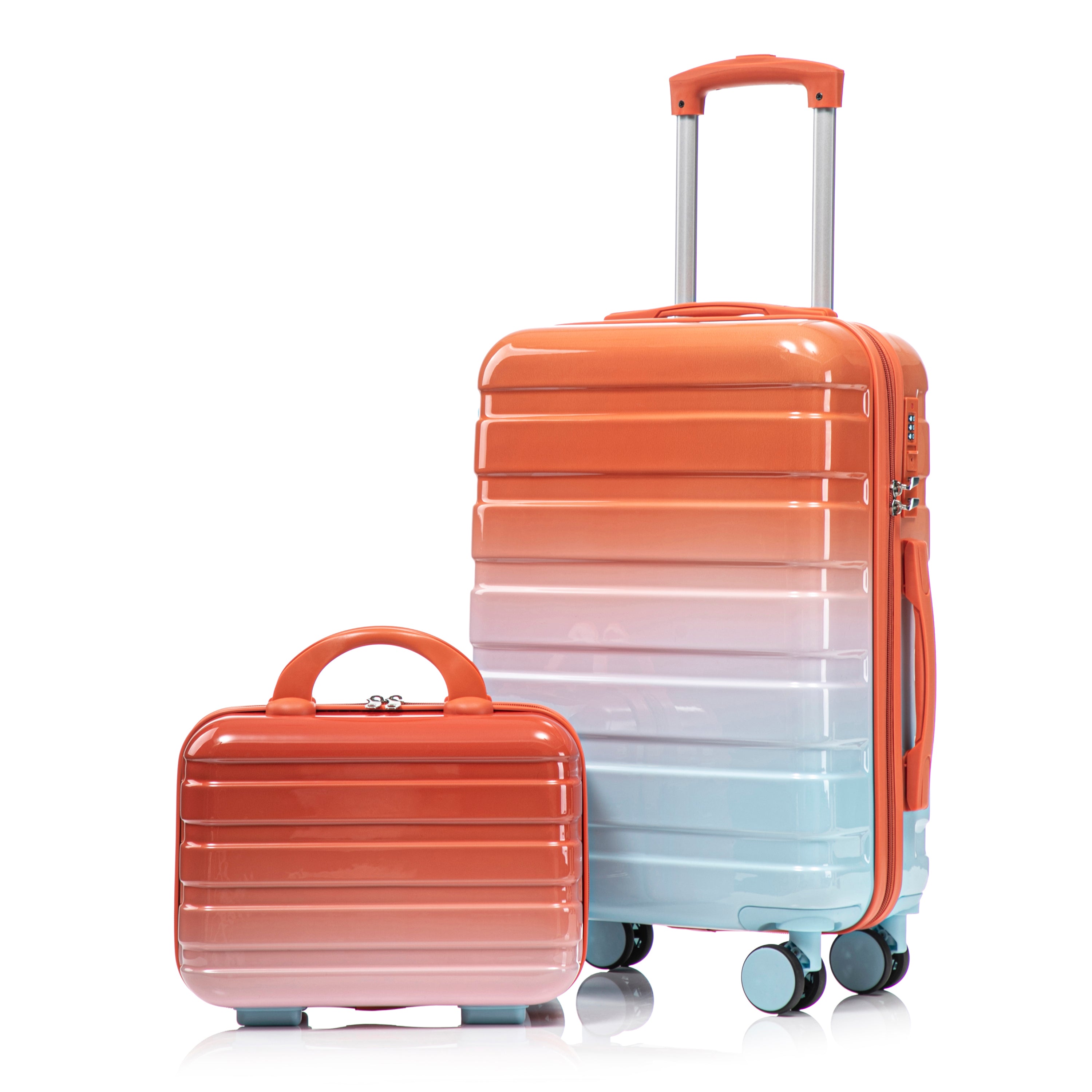 Blue+Red Gradient PC Spinner Luggage Set 14'+20', 2 Pcs with Combination Lock & Cosmetic Case