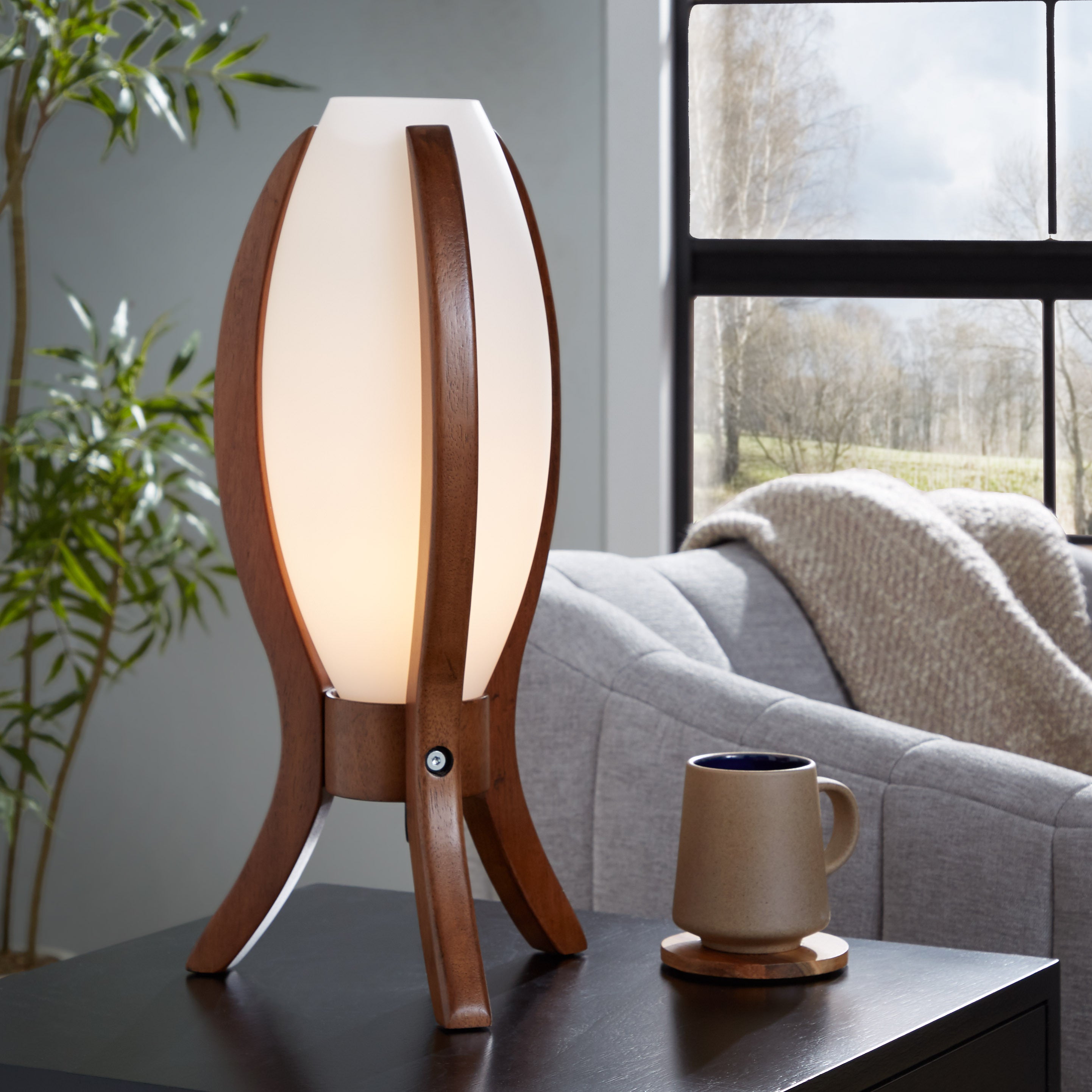 Desk Lamp with Walnut Wood and Frosted Glass