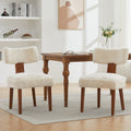 Set of 2 Fur Fabric Modern Armless Dining Chairs With Curved backrest and Solid Wooden Legs for Dining Room Living Room ,Ivory