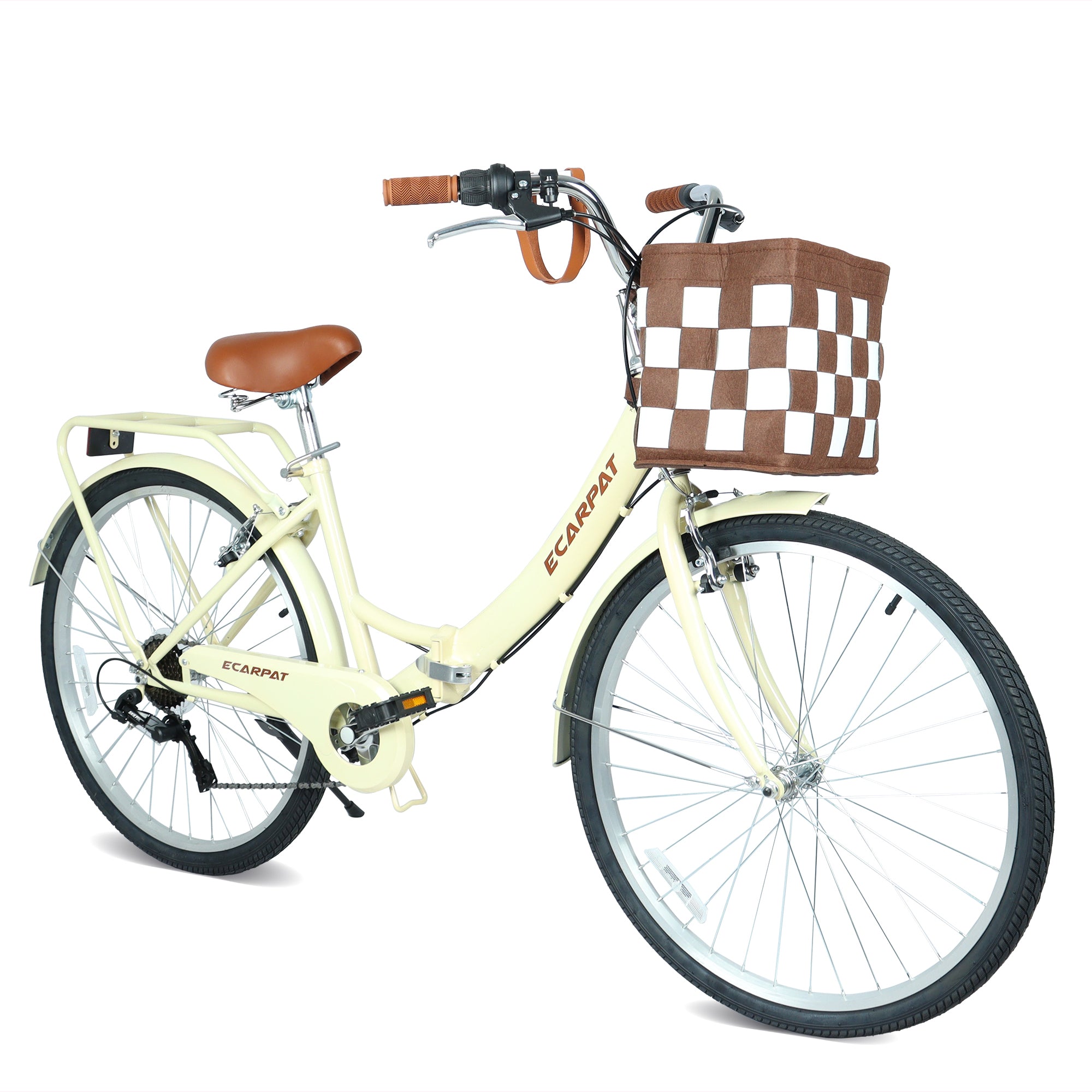 26 Inch Folding City Bike with 7 Speeds & Commuter-Ready Accessories Detachable Basket & Cup Holder, Steel Frame, Alloy Rims, V-Brakes Comfortable Ride for Urban Men & Women, Multiple Colors