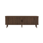 70-inch Modern TV Stand for TVs up to 80 inches, Media Center with Ample Storage, Dark Brown Wood-Grain Finish, Solid Wood Legs, MDF Cabinet