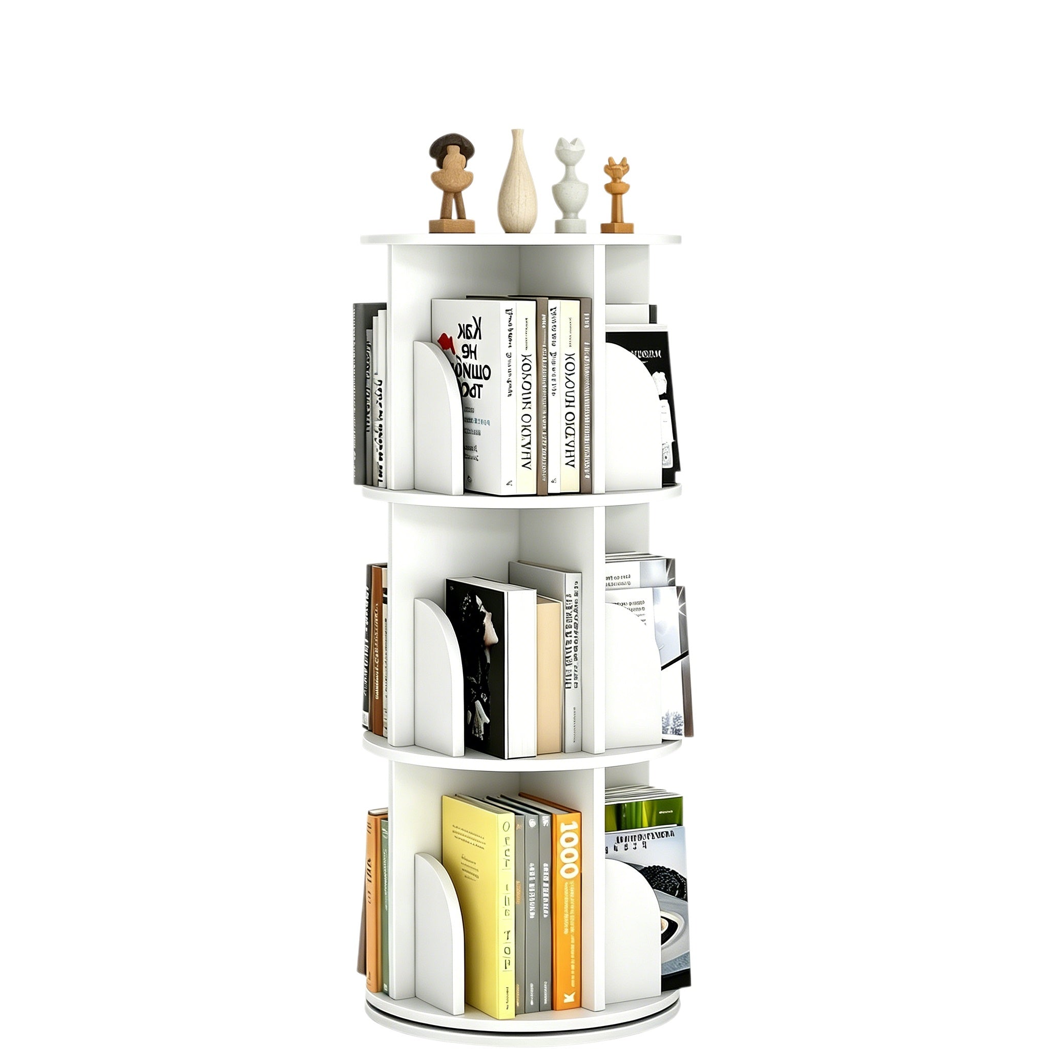 Rotating Bookshelf, PVC Bookshelf, 360 Display Spinning Bookcase Storage Rack, 3 Tier Floor Standing Revolving Bookcase Narrow Book Shelf Organizer for Small Space, Bedroom, White