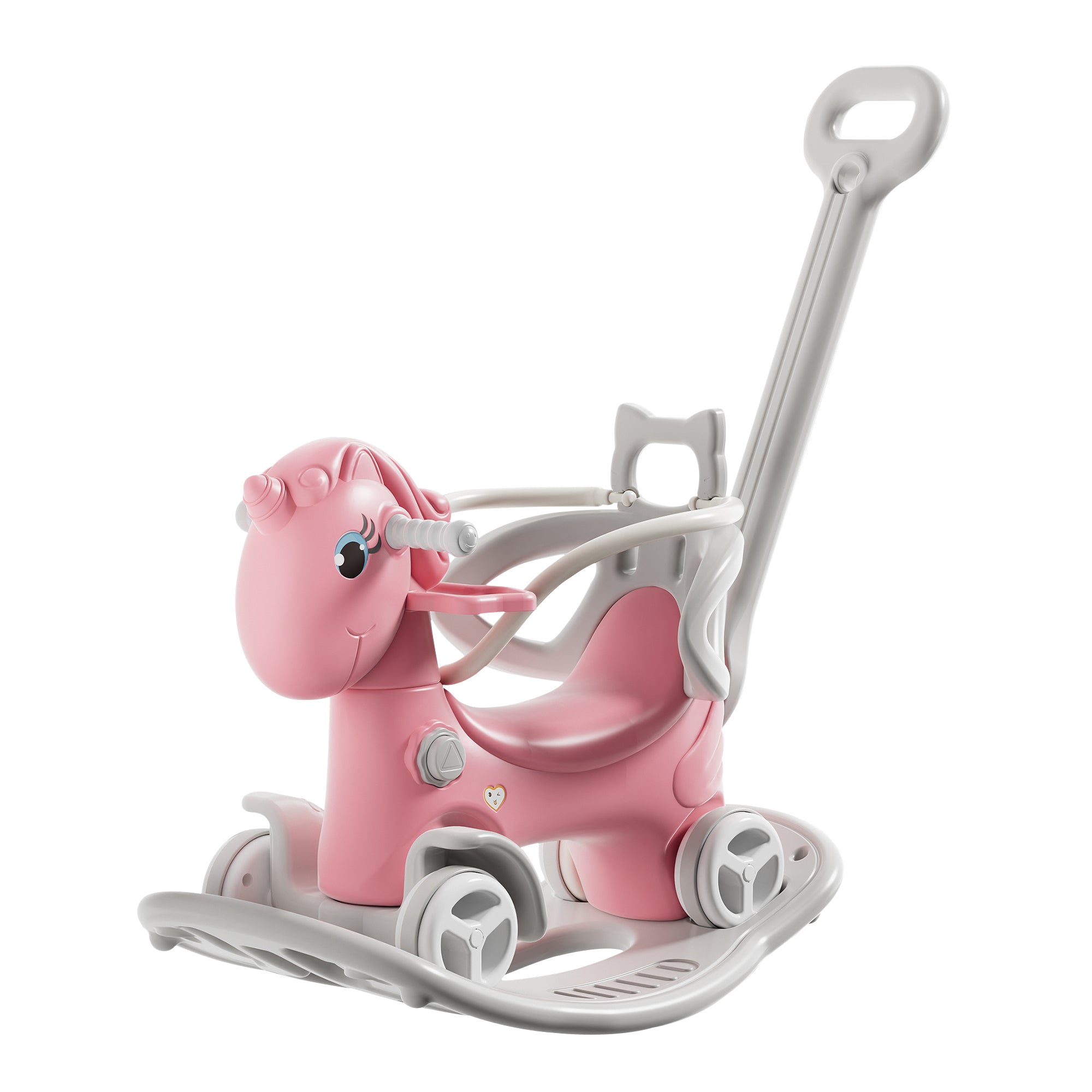 Unicorn Rocking Horse for Toddlers, Ride On Toy with Push Handle and Balance Board in Pink, HDPE Material, Suitable for Ages 1-3
