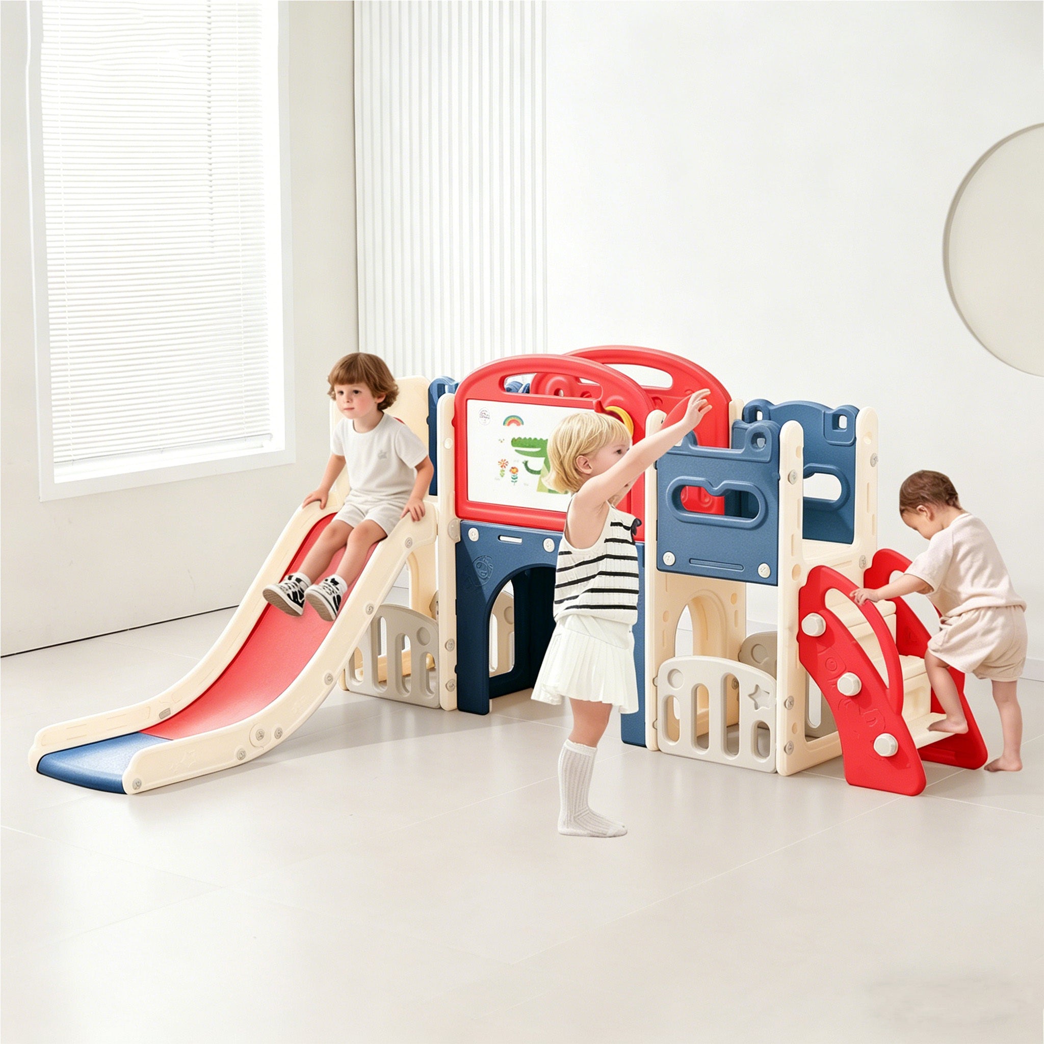 11-in-1 Toddler Playset – Indoor/Outdoor Playground with Telescope, Slide, Basketball Hoop & Crawl Tunnel (Ages 1-3, Red)