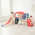 11 in 1 Toddler Playset with Telescope Playground for Toddlers 1-3 Years Telescope and Slide Set Climber Basketball Hoop Tunnel Crawl Toys for Home Indoor Outdoor Playground (Red)