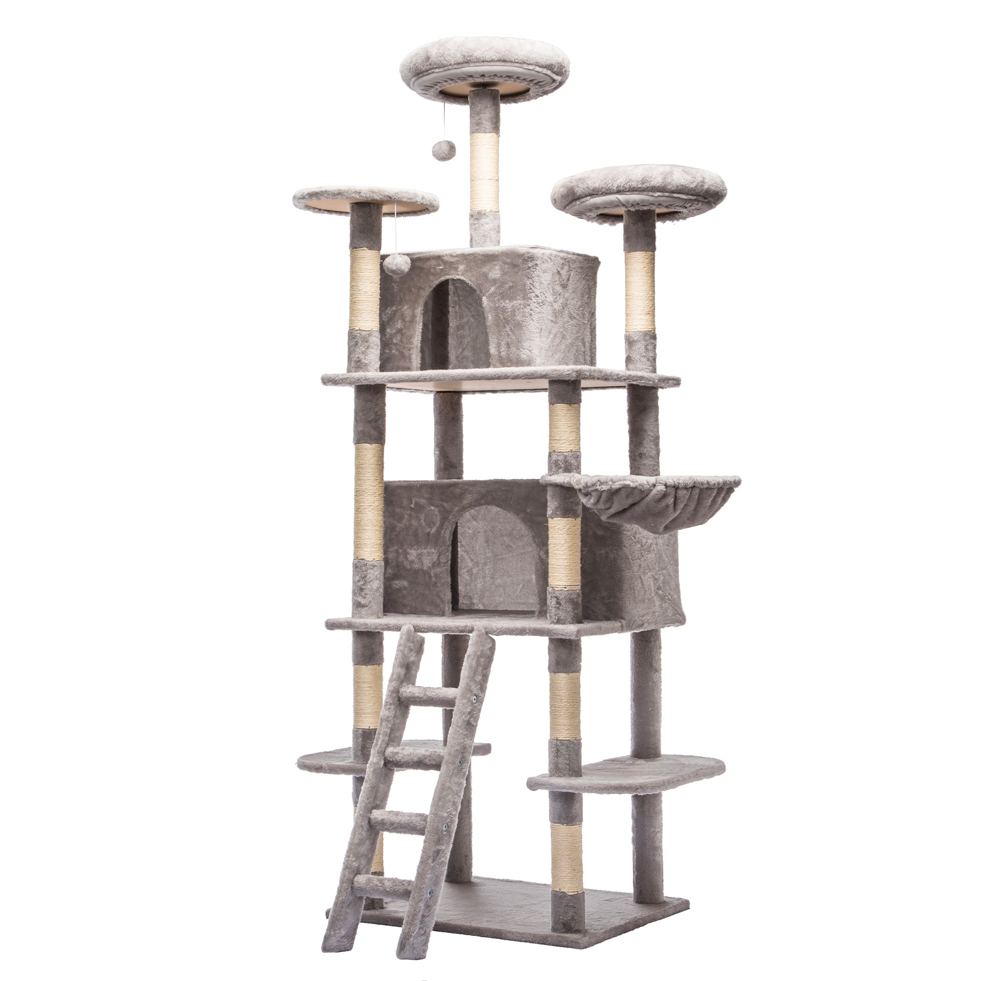 71" Multi-Level Cat Tree – 2 Condos, 3 Perches & Hammock, Plush Sisal Cat Tower for Multi-Cat Homes