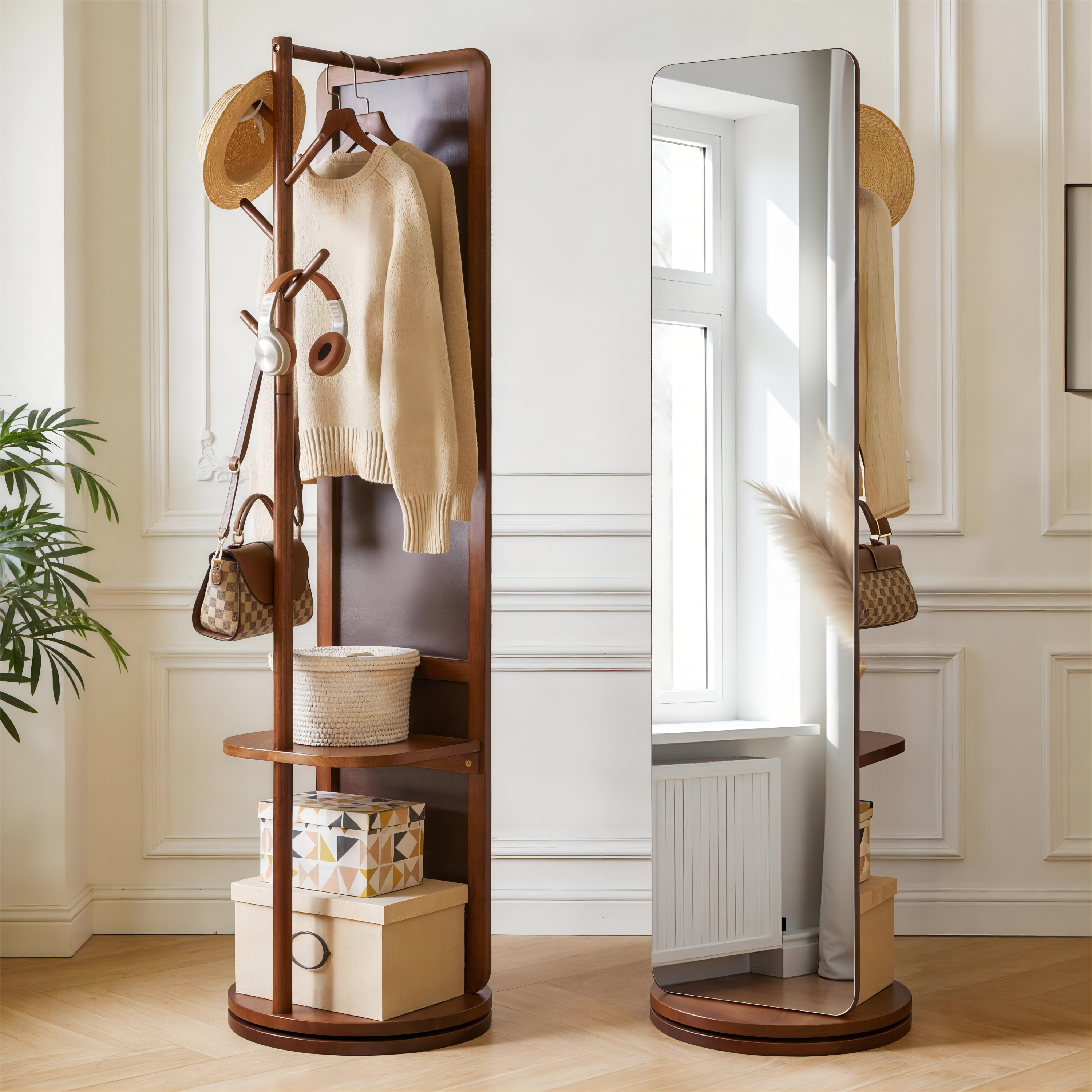 70'x19'Full Length Mirror with Stand,Coat Rack with Mirror,Solid Wood Floor Mirror,Swivel Mirrorfor Bedroom, Living Room, Cloakroom