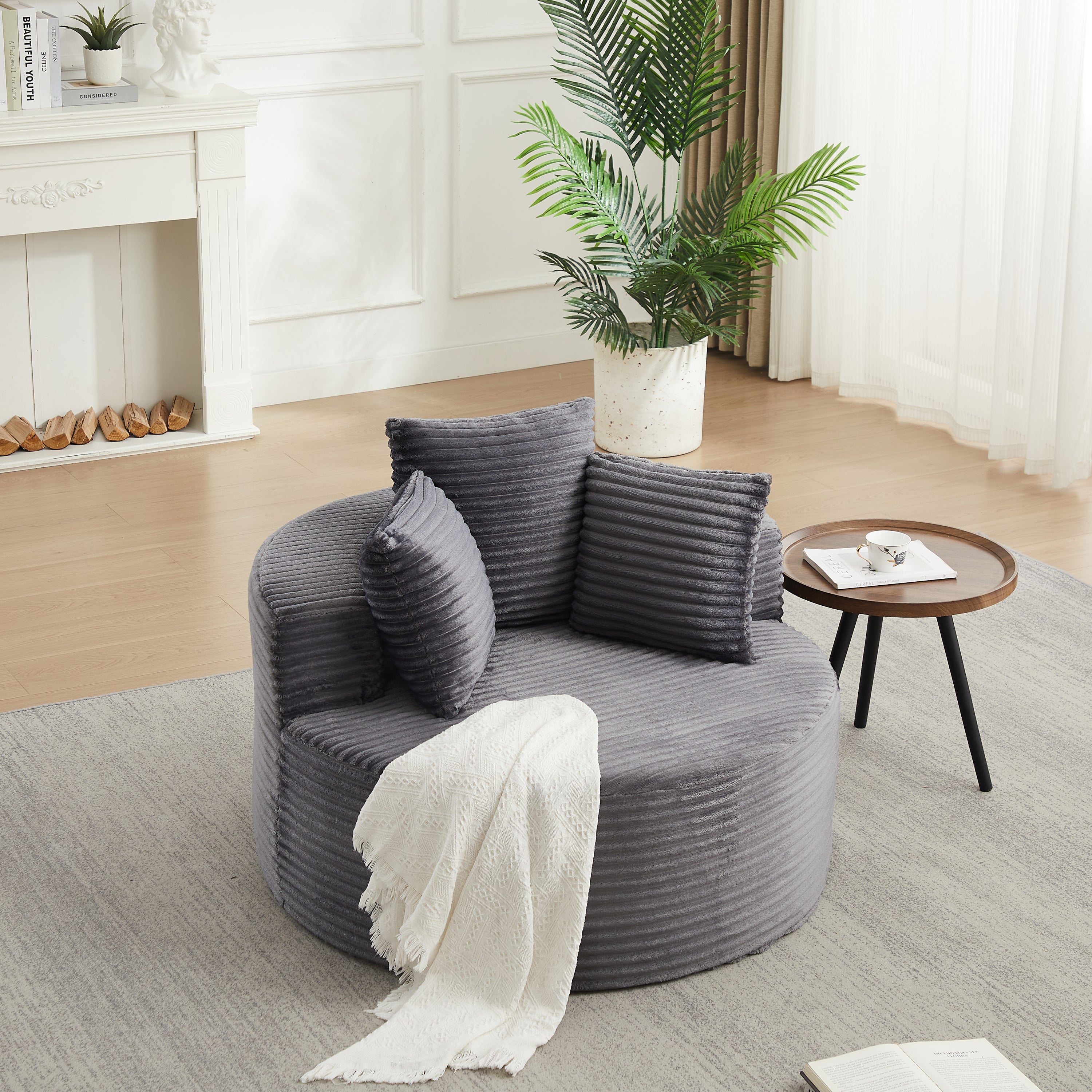 43-inch round corduroy single sofa, comfortable lounge chair, comes with three pillows, minimalist design, perfect for bedrooms, lounges, game rooms, and living rooms