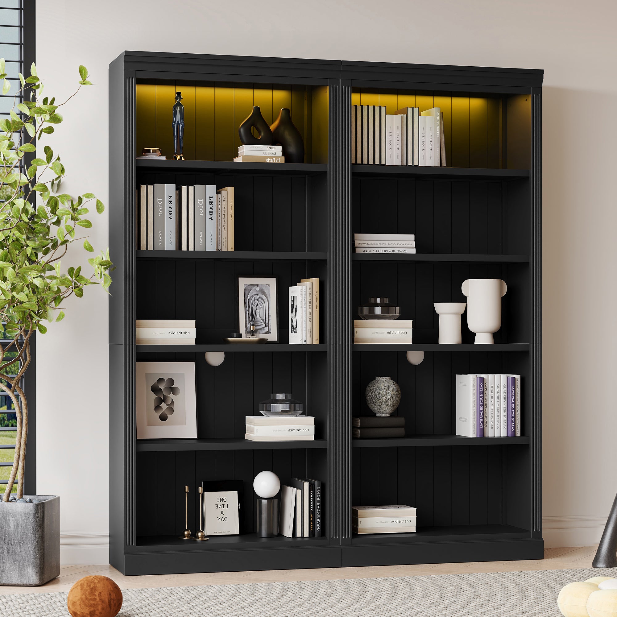 83" Tall LED Bookcase – 5-Shelf Freestanding Bookshelf with Adjustable Height for Living Room & Home Office