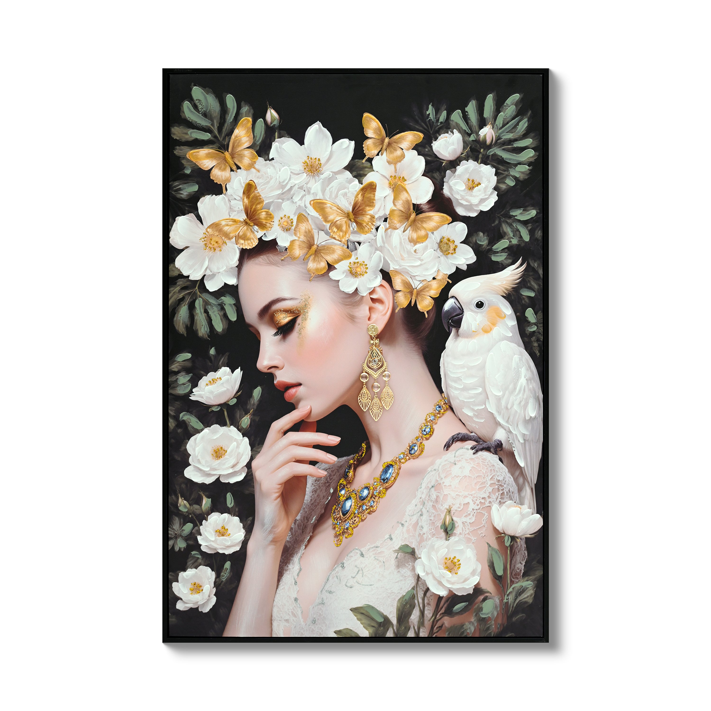 Beauty Posters Beauty lady Wall Art Gold and White Floral Canvas Artwork for Living Room Modern Photo Prints for Home 24x36 Inch Bedroom Pictures Wall Decor