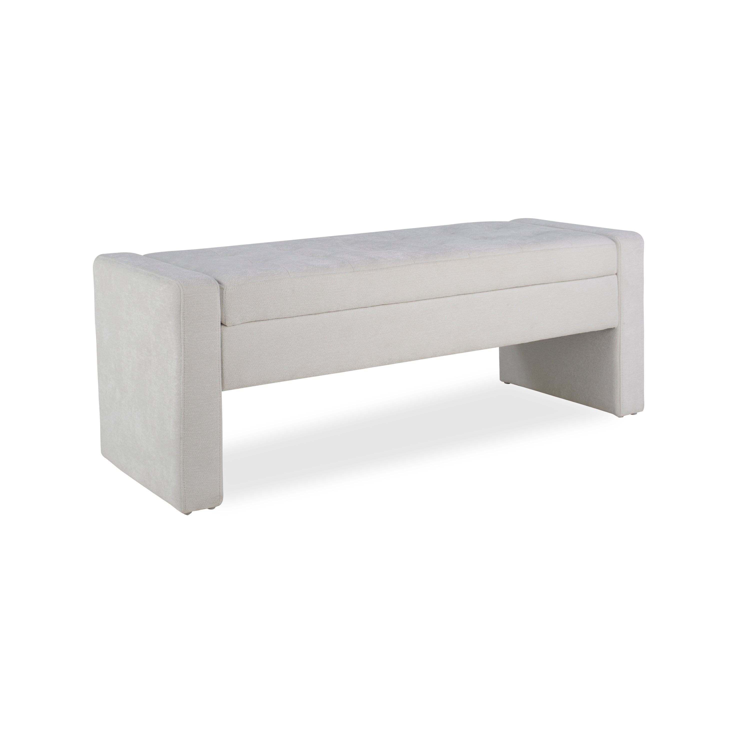 Modern White Upholstered Storage Bench – Tufted Ottoman with Soft-Close Hinge for Bedroom, Entryway & Living Room