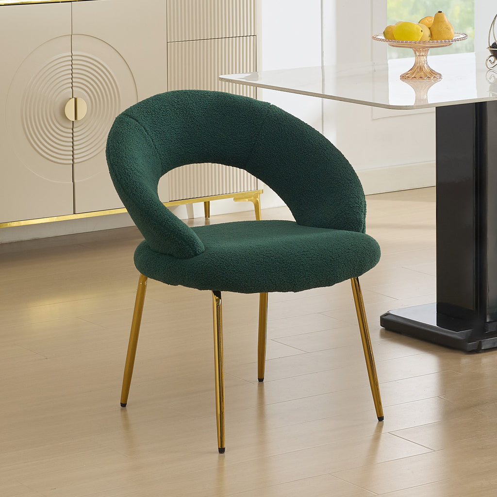 Set of 1 Teddy Fabric Dining Chairs With Curved Backrest and Golden Metal Legs for Kitchen or Dining Room ,Green/Pink