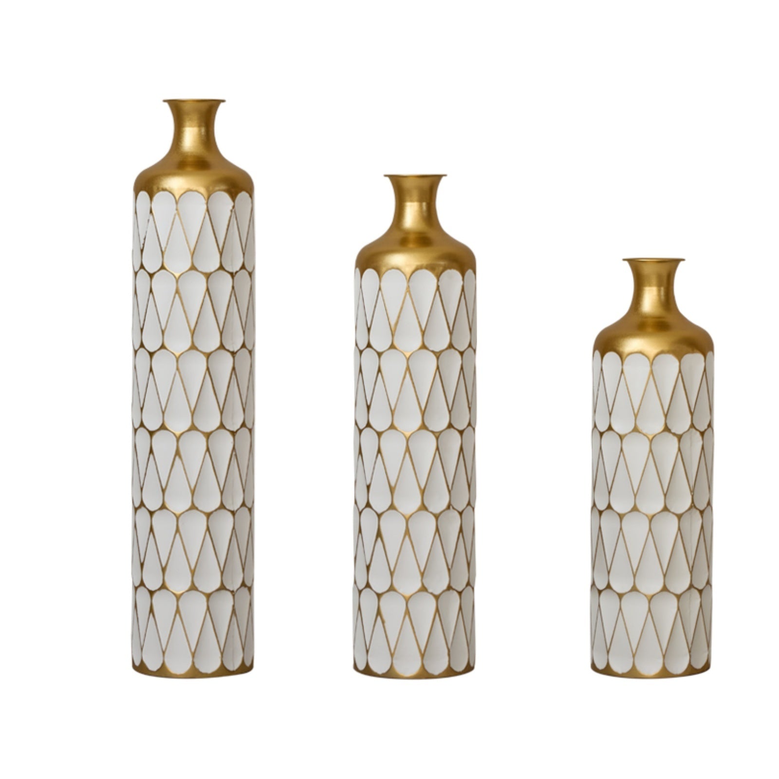 Set of 3 Modern Metal Floor Vases – White Droplet/Tear-Shaped Tall Standing Vases, Minimalist Home Decor for Living Room Corner, Bedroom & Entryway