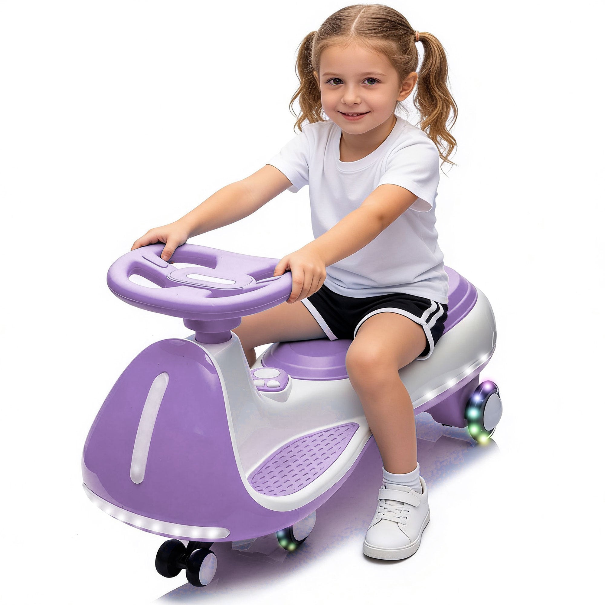 12V Kids ride on Electric Wiggle Car W/2-in-1 Smart Design,Controllable LED Lights,Flashing PU Wheels&Wide front auxiliary wheels,Triangular Stability Frame,5MPH Max Speed,Bluetooth Music,for kids 3-8
