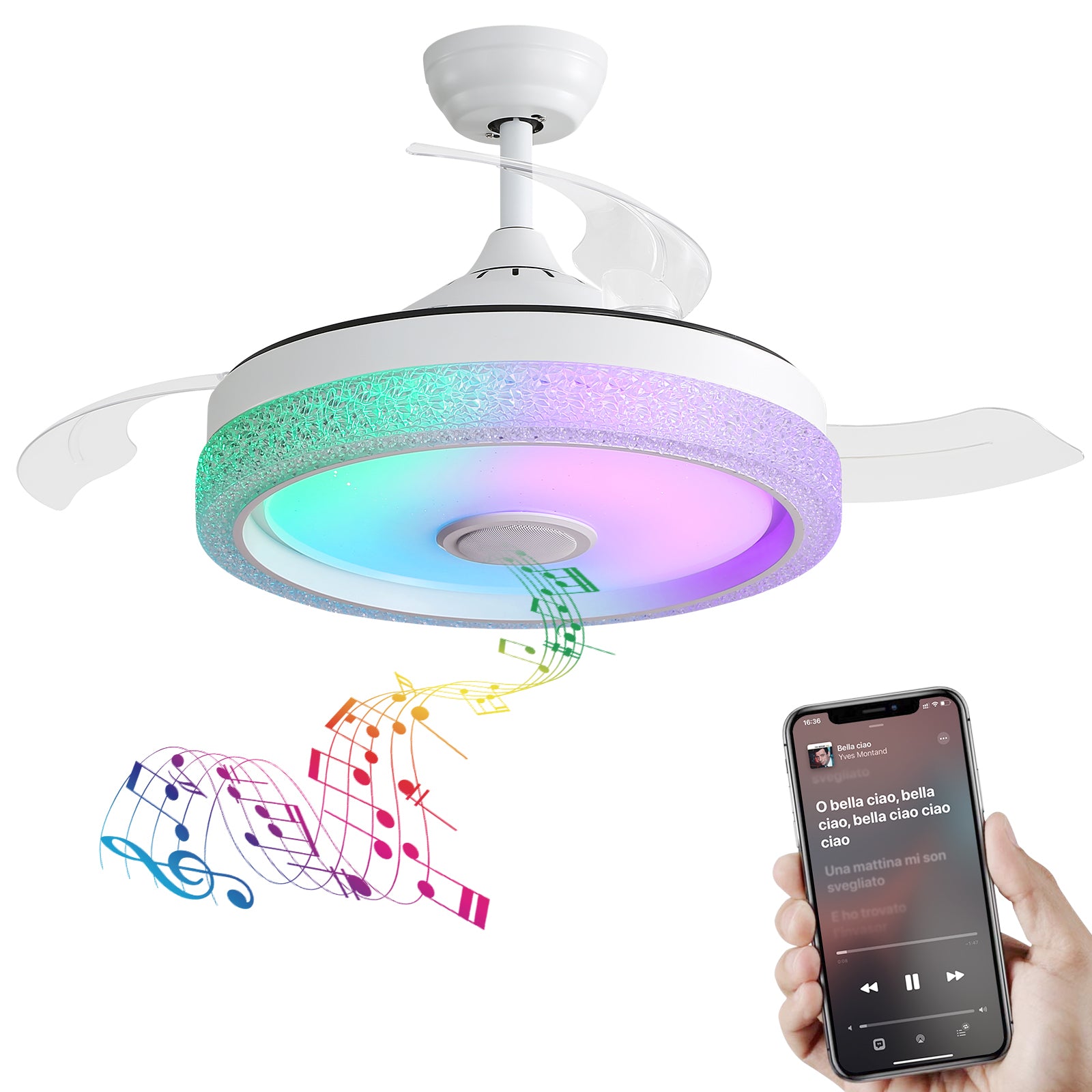 42" Modern Invisible Ceiling Fan – 3 ABS Blades, 32W LED Light, Quiet DC Motor with Remote & Reverse