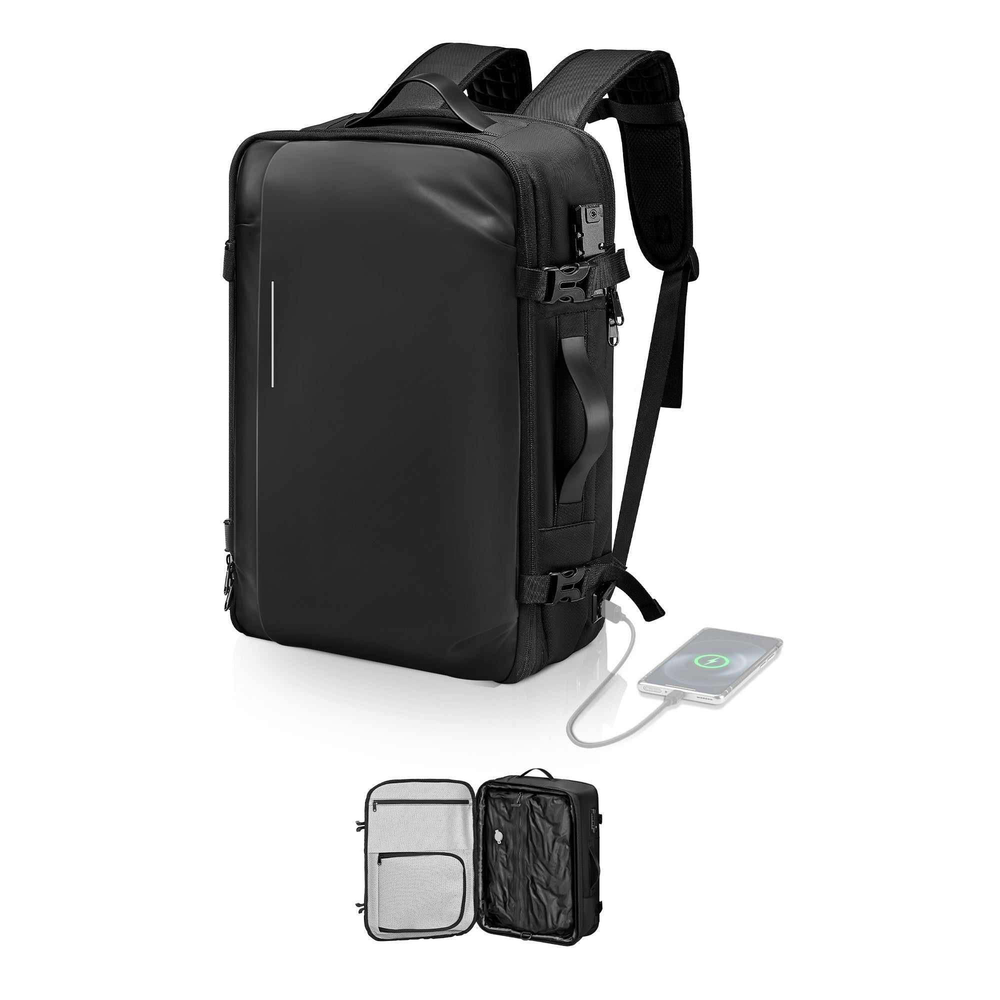 65L Vacuum Travel Backpack – Expandable Compression Backpack with TSA Lock, No Pump Needed