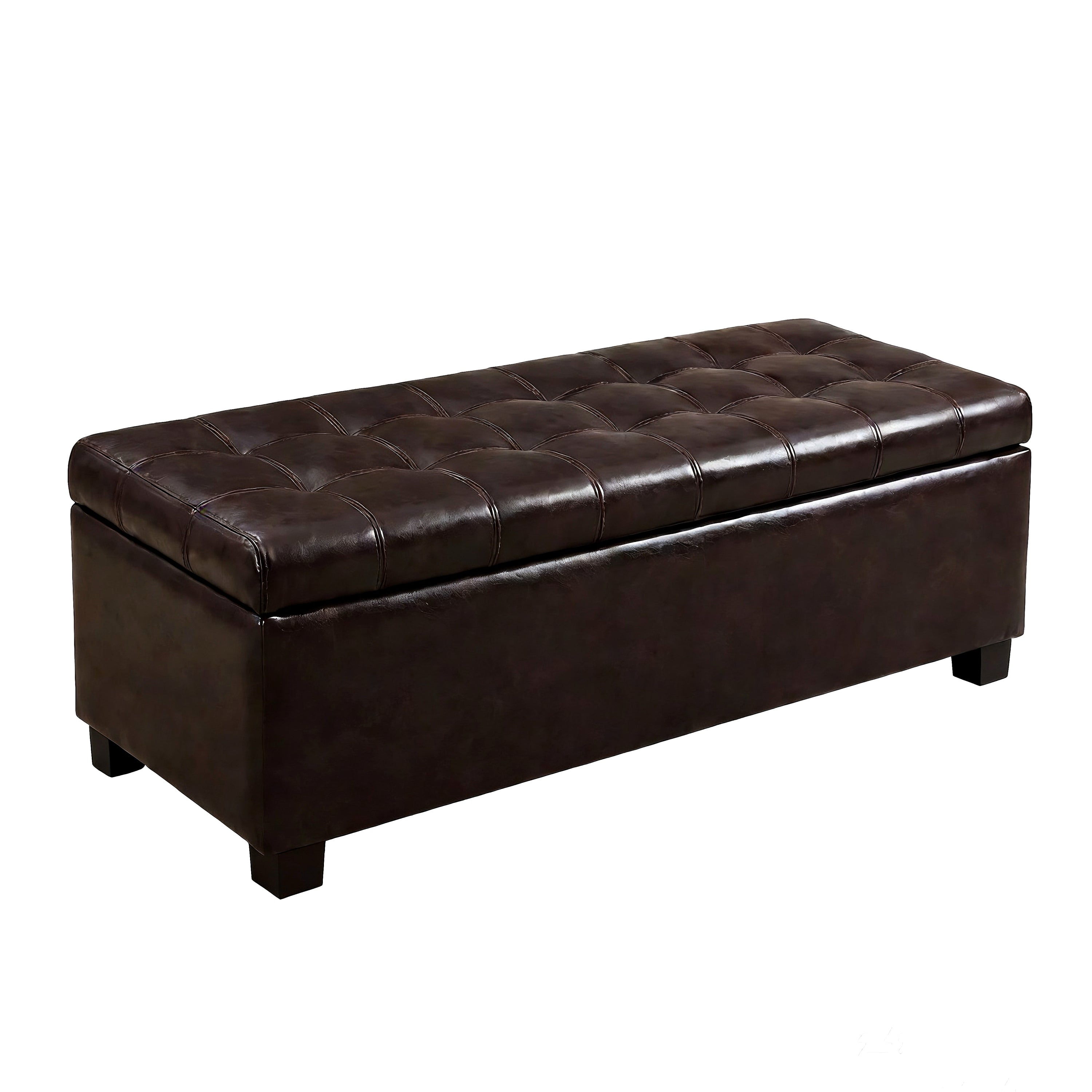 49.75" Brown Tufted Storage Ottoman Bench – PU Leather Bench with Wooden Legs, 300 lb Capacity for Entryway & Bedroom