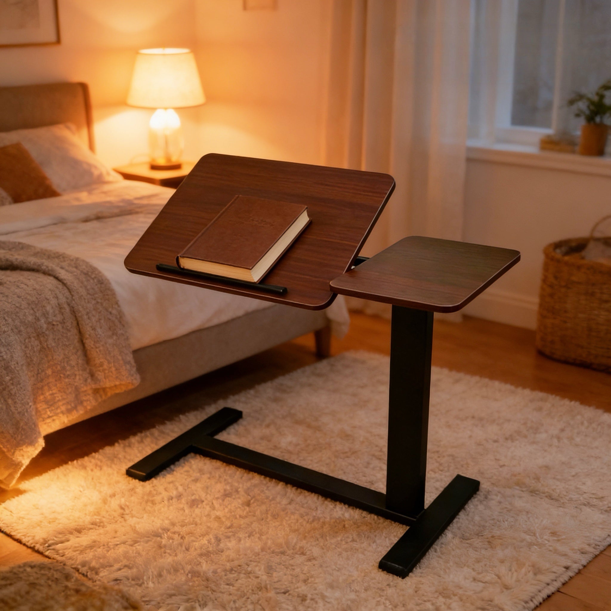 Mobile Adiustable Standing Desk, Walnut Color