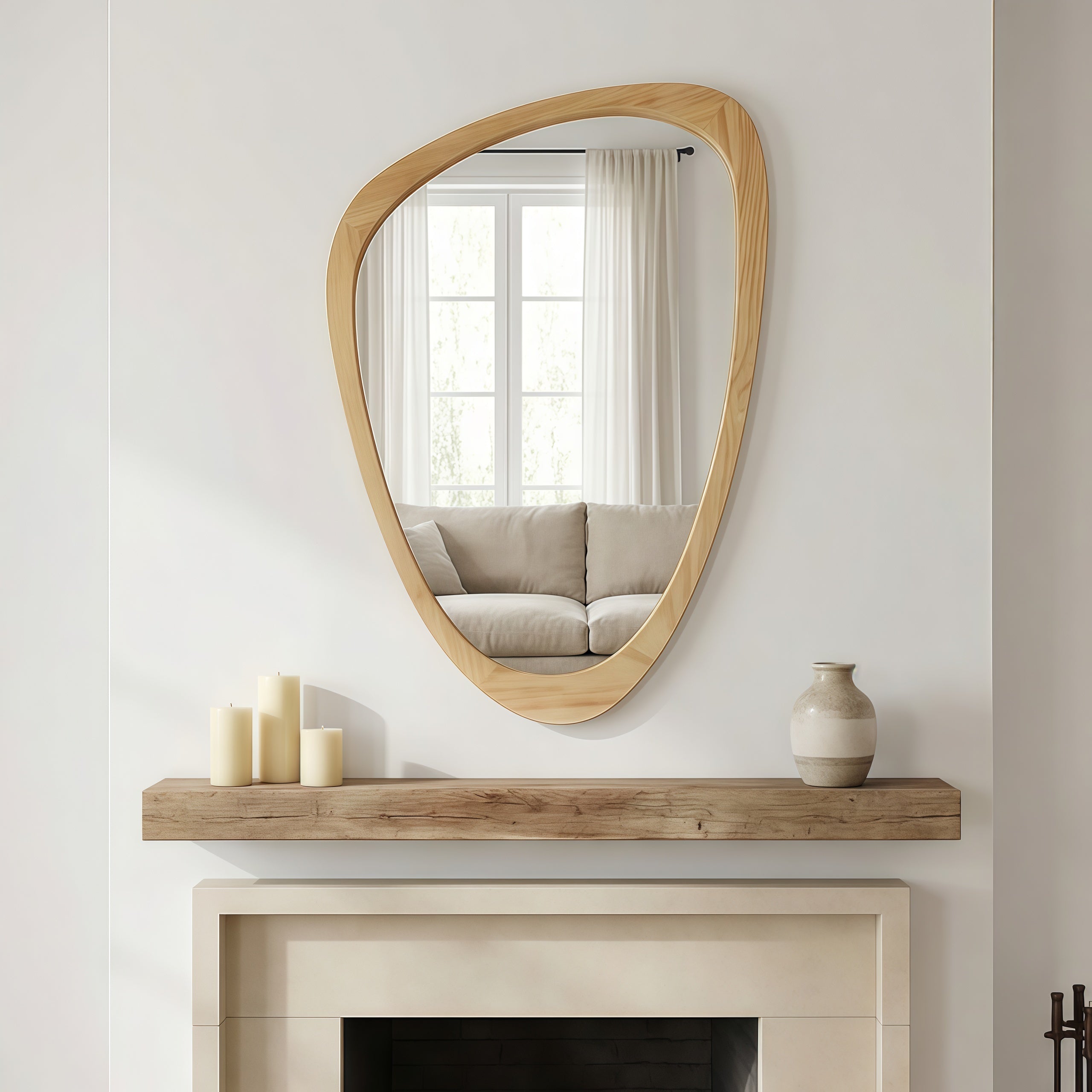 OAK Color 24'x36' Irregular Solid Wood Frame Decorative Mirror,For Bedroom, Bathroom, Living Room, Entryway