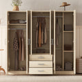 6-Doors Wooden Wardrobe Storage for Bedroom, with Big Drawers, Natural