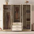 6-Doors Wooden Wardrobe Storage for Bedroom, with Big Drawers, Natural