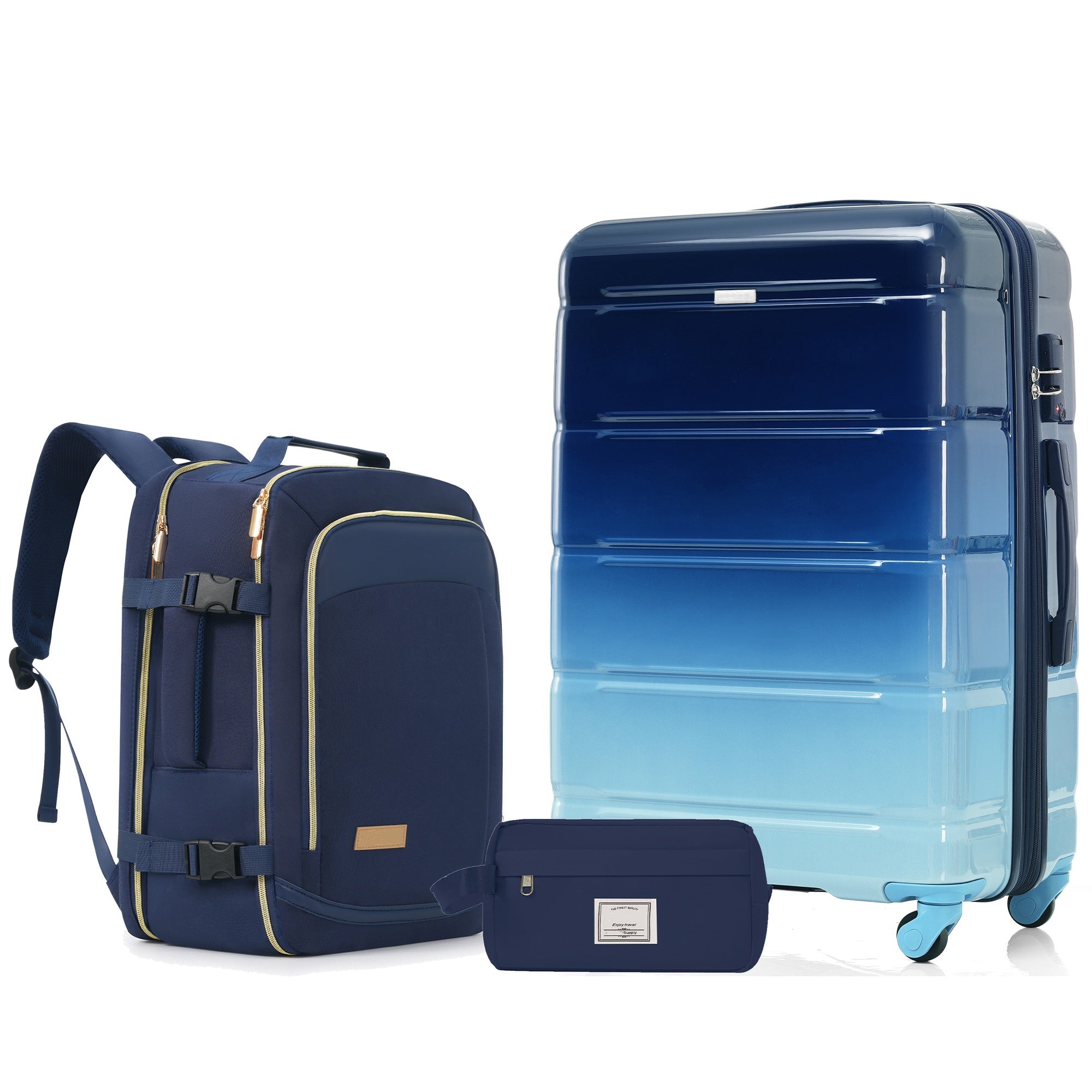3-Piece Luggage Set  - 24in Checked Suitcase with TSA Lock Travel Duffel Bag Wet-Dry Toiletry Bag,navy