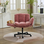 Modern Chenille Swivel Office Chair, Height Adjustable Task Chair with Convertible Multi-Position Armrests, Comfy Double Cushioned Desk Chair for Home, Study,Vanity & Living Room, Blush Pink