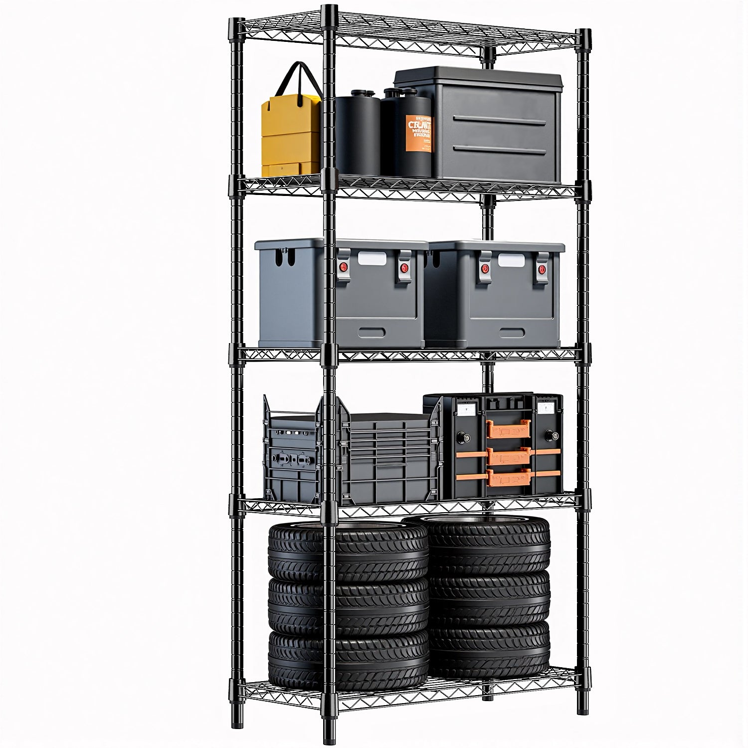 1250 lbs Steel Heavy Duty 5-Tier Utility Shelving Unit Steel Organizer Wire Rack for Home,Kitchen,Office,Black (13.8' D x 23.6' W x 62.4' H)