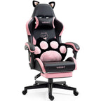 Cute Cat Gaming Chair with Paw Lumbar Cushion, PC Video Gamer Chair for Girl Teen Woman (Black)