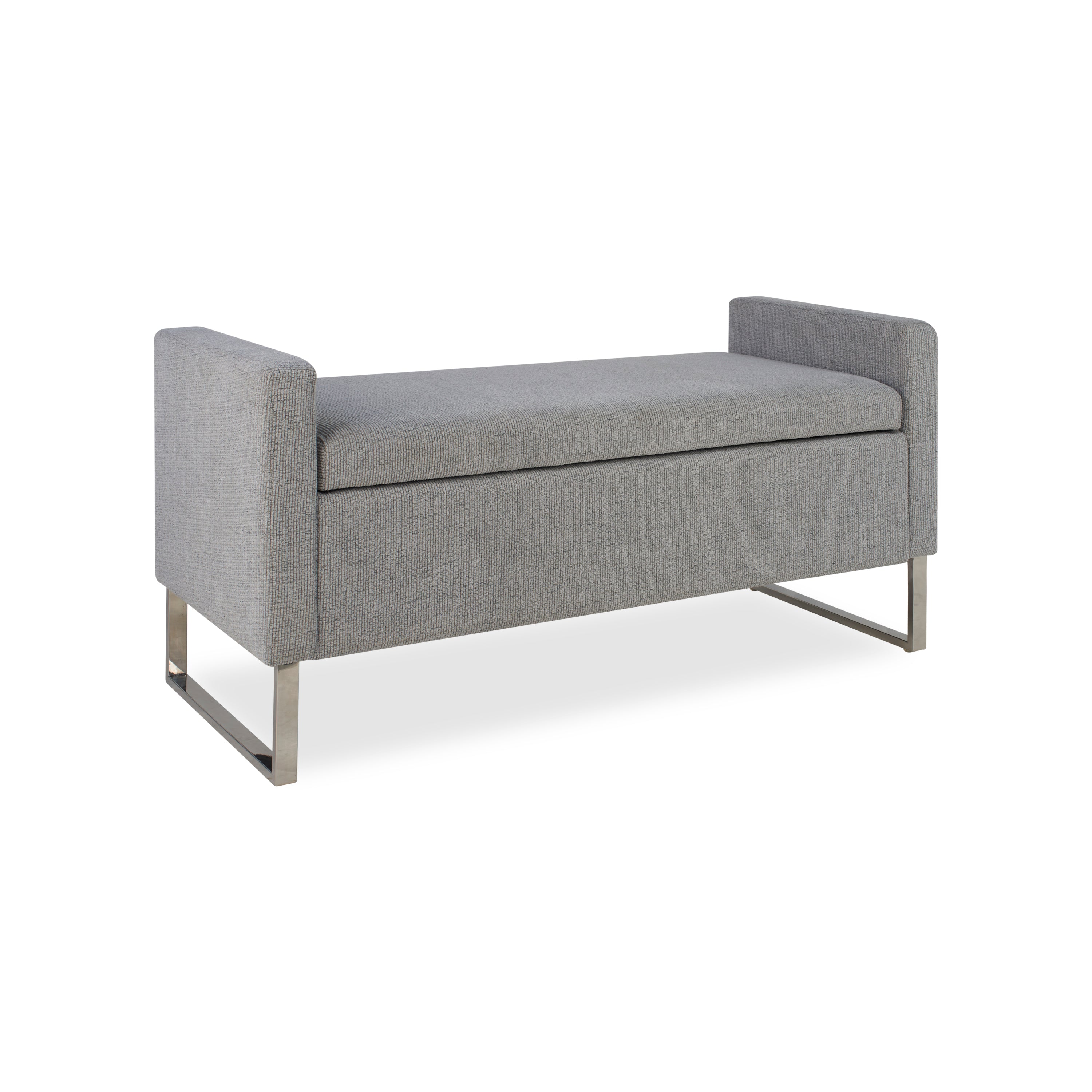 47" Grey Upholstered Storage Bench – Modern Ottoman Bench with Solid Wood Frame & Metal Base for Entryway, Bedroom & Living Room