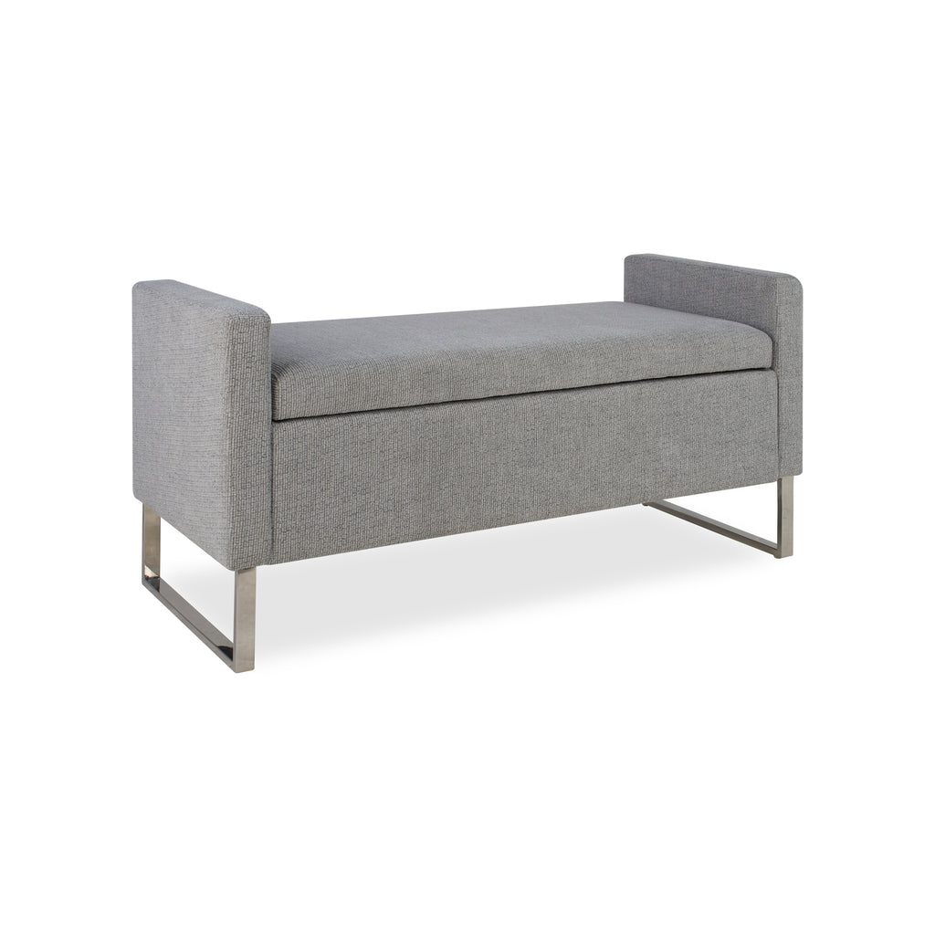Modern Grey Upholstered Ottoman Bench with Storage, 47' Entryway Seating for Bedroom and Living Room, Metal Base, Solid Wood Frame