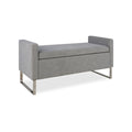 Modern Grey Upholstered Ottoman Bench with Storage, 47' Entryway Seating for Bedroom and Living Room, Metal Base, Solid Wood Frame