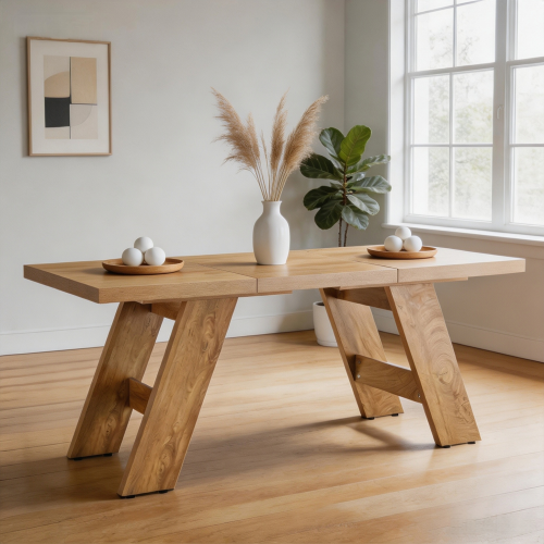 71" Walnut & Natural Wood Grain Dining Table – Rectangular MDF Splice Table for 6-8 People, Modern Kitchen & Dining Room