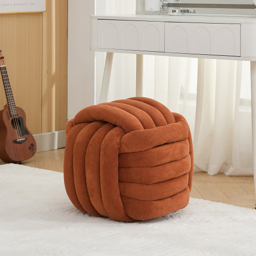 Chenille Fabric Modern Knot Design Ottoman Makeup Stool Footstool Bedroom Living room ,Green/Orange