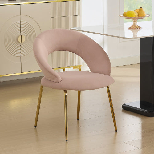 Set of 1 Teddy Fabric Dining Chairs With Curved Backrest and Golden Metal Legs for Kitchen or Dining Room ,Green/Pink