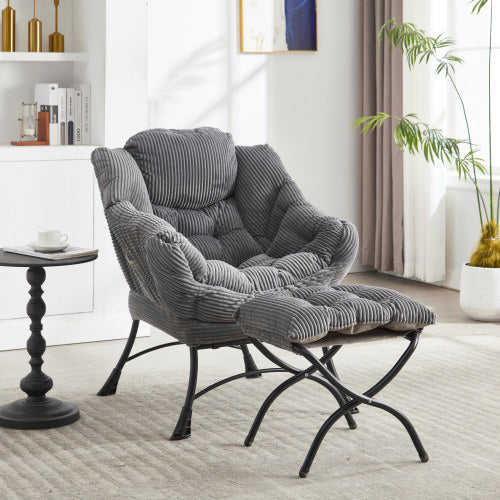 Lazy Chair with Ottoman, Modern Lounge Accent Chair with Armrests and a Side Pocket, Leisure Upholstered Sofa Chair Reading Chair with Footrest for Small Space